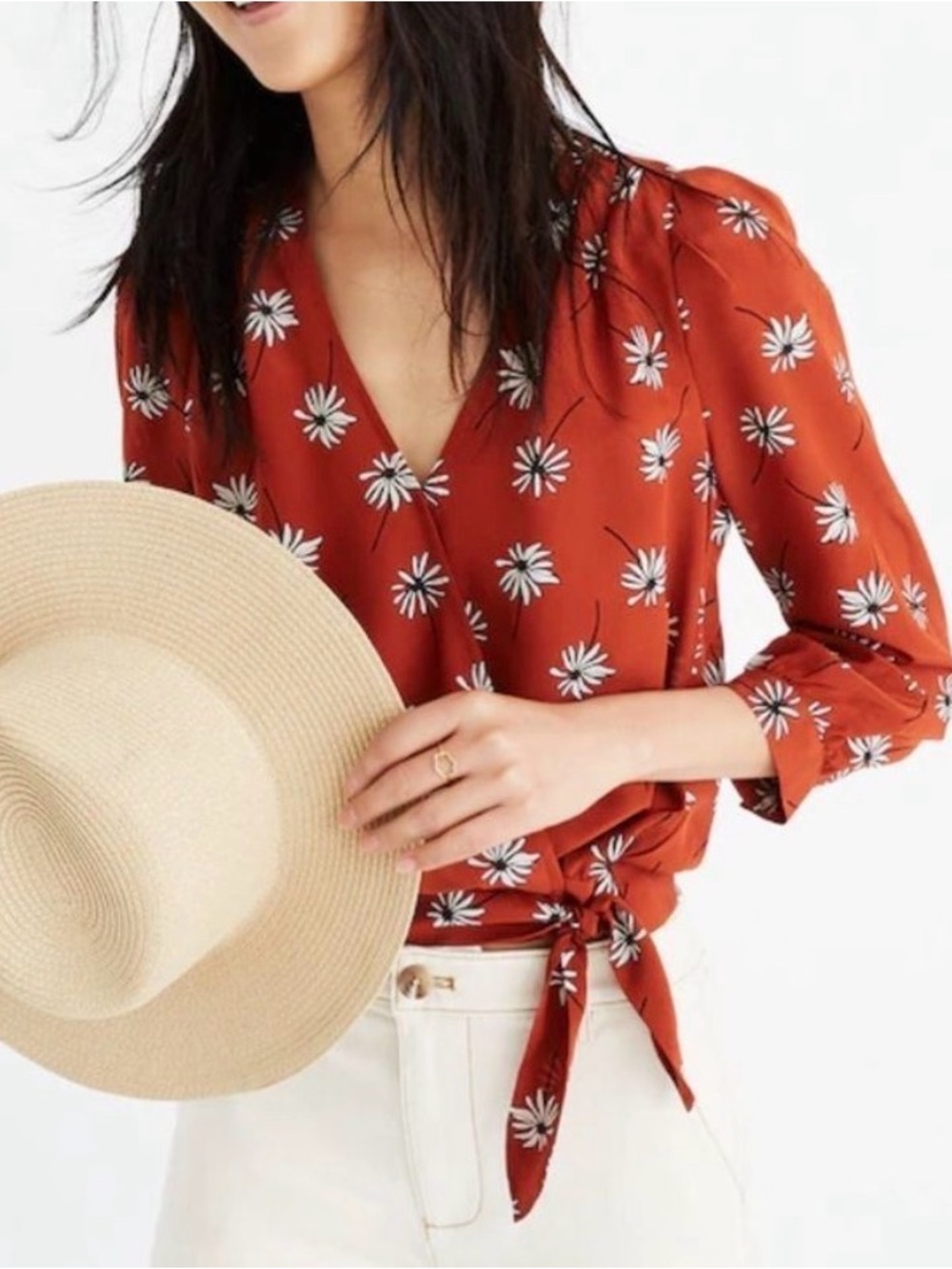 Madewell Fresh Daisies silk top, small
